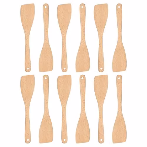 Argon Tableware Brown Wooden Spatulas, Pack of 12, Heat Resistant and Non-Scratch