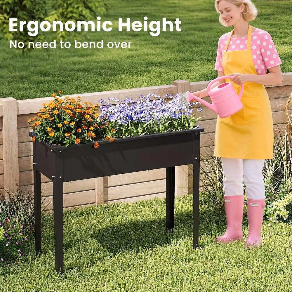 VOGREX Raised Metal Garden Bed Planter Box with Drainage Holes, Black – 4