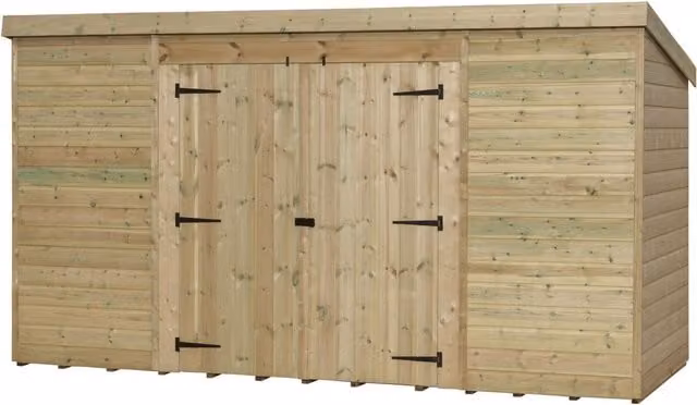 Empire Sheds Empire 5000 Pent Garden Shed with Central Double Door and Window, Green and Brown Wood