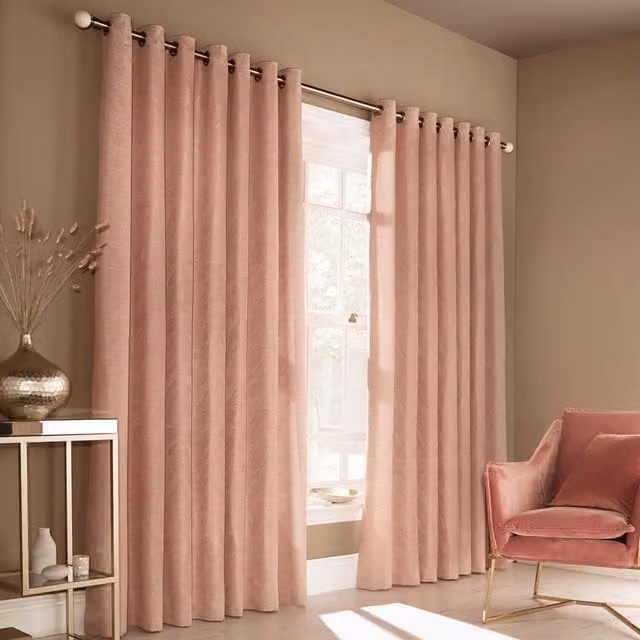 Make It A Home Himalaya Jacquard Eyelet Curtains, Pink, Set of 2, Width: 117 cm