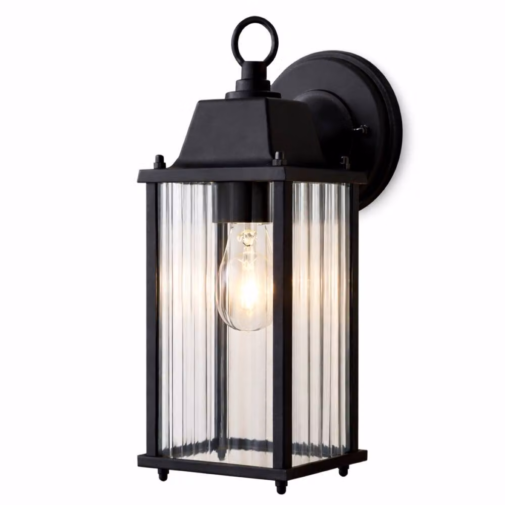 CGC Lighting Santiago Black Coach Lantern Wall Light with Transparent Ribbed Glass – 2