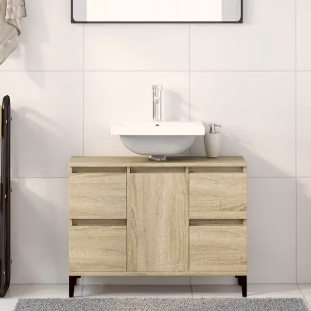 Berkfield Home Sonoma Oak Sink Cabinet in Brown, W/D/H: 80 x 33 x 60 cm – 1