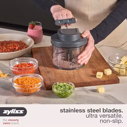 Zyliss Easy Pull Manual Vegetable Chopper and Food Processor, 800ml, Grey – 4