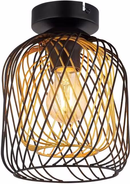 Netlighting Dichti Semi Flush Ceiling Light in Matt Black and Gold/Brass, W/D/H: 40 x 24.5 x 18 cm