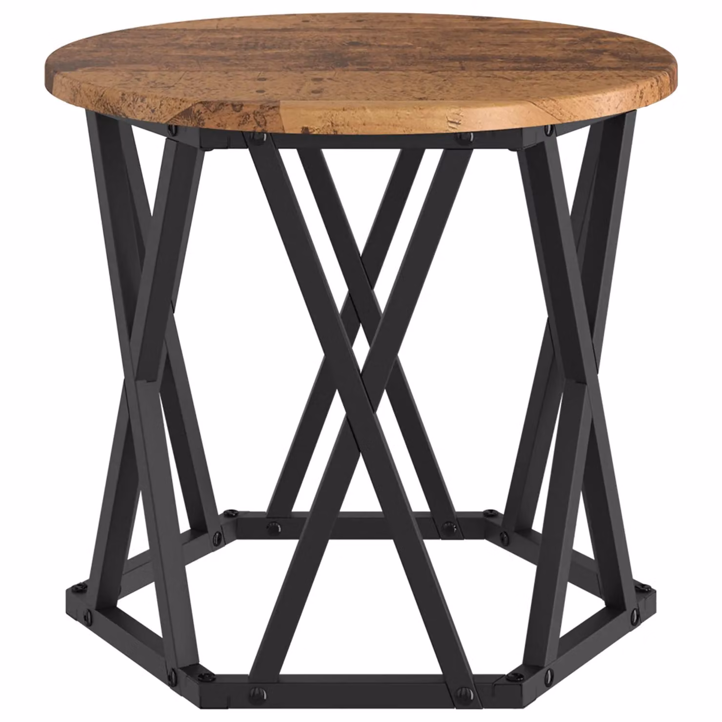 Berkfield Home Set of 3 Round Nesting Side Tables in Brown Rustic Wood and Metal – 5