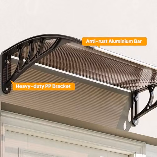 Outsunny Wall-Mounted Front Door Canopy Awning in Brown, W: 120 cm, D: 75 cm – 6