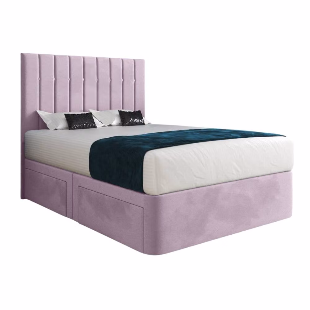 KDMD Radstock Modern Pink Velvet Upholstered Designer Bed Frame with Drawers W/D/H: 200 x 137 x 183 cm – 2