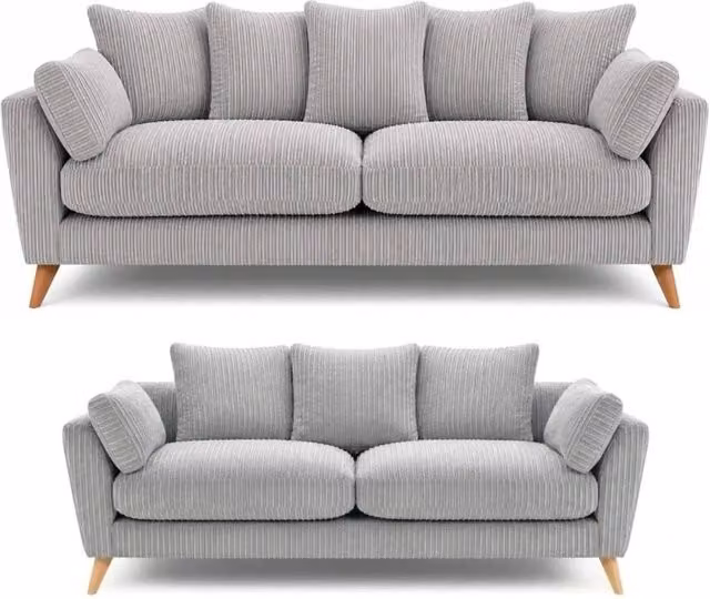 SOFASELECTION UK Harlow Jumbo Cord 3+2 Seater Sofa Set in Silver