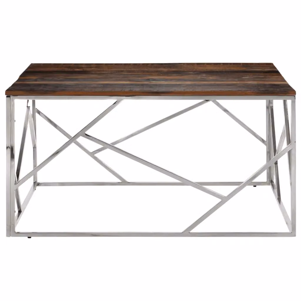 Berkfield Home Rectangular Coffee Table in Silver Stainless Steel and Brown Solid Wood – 2