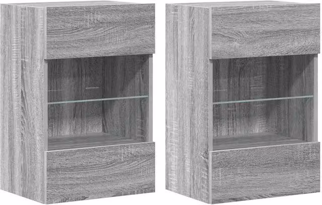 Berkfield Home Set of 2 Modern Wall Mounted TV Cabinets with Integrated LED Lighting and Glass Doors in Grey Sonoma, W: 40 cm, D: 30 cm, H: 60.5 cm – 1