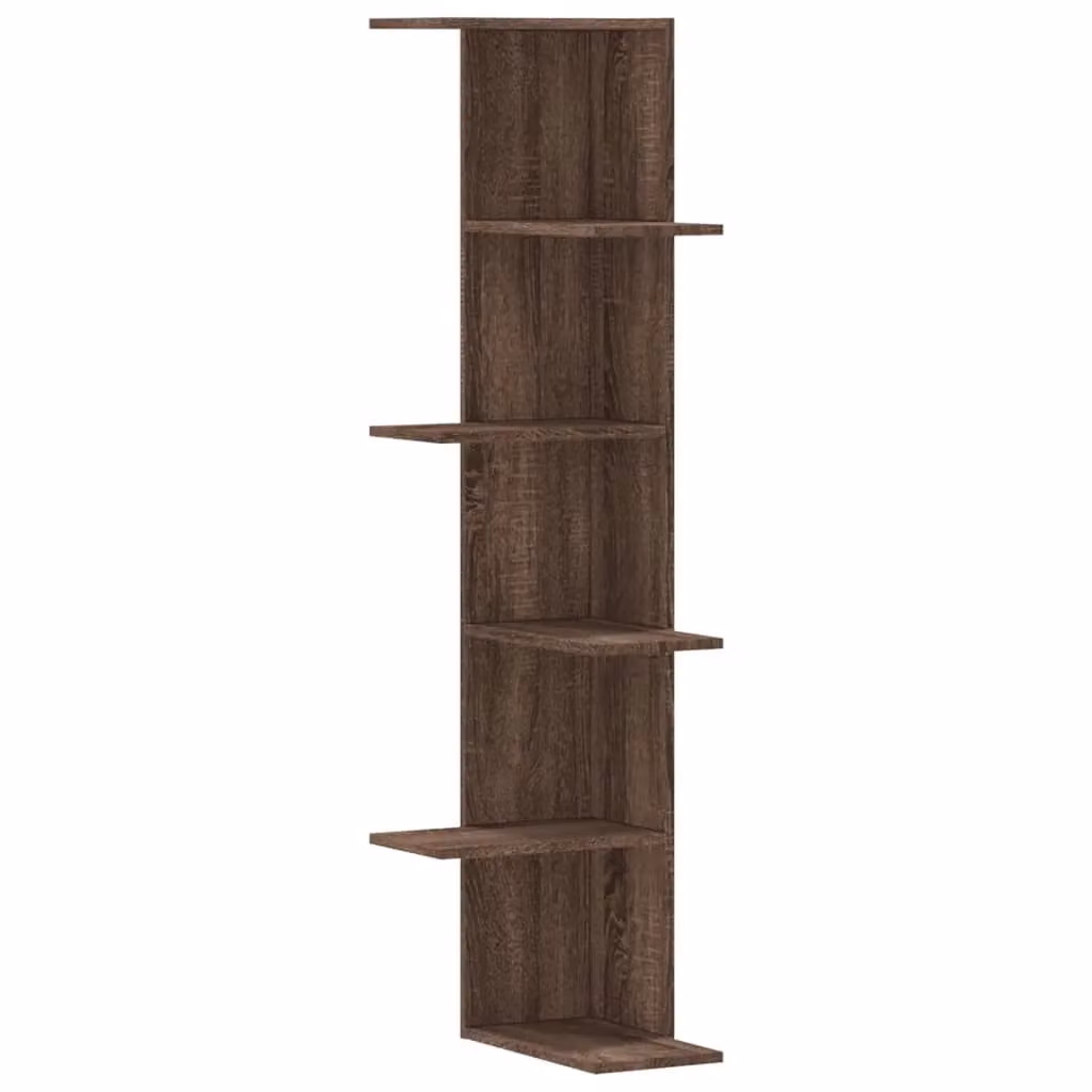 Berkfield Home Modern Wall Mounted Corner Shelf in Brown Oak, W/D/H: 36.5 x 36.5 x 140 cm – 2