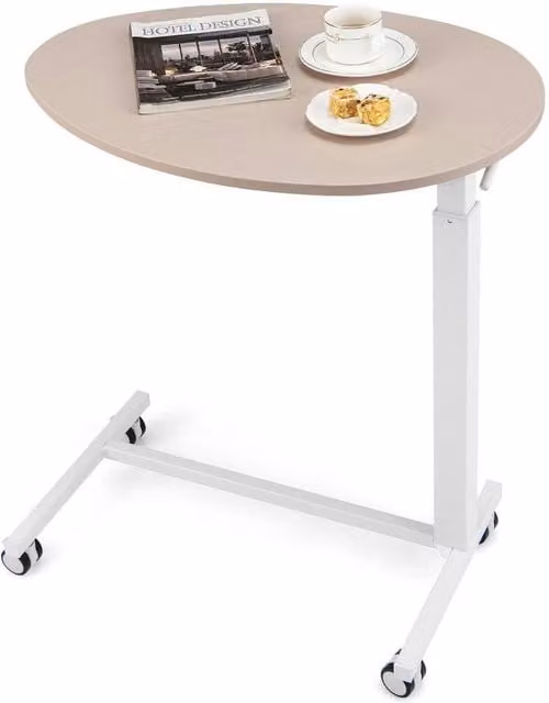 Kelvenix Height Adjustable Mobile Standing Desk with Manual Crank and Castors, Beige