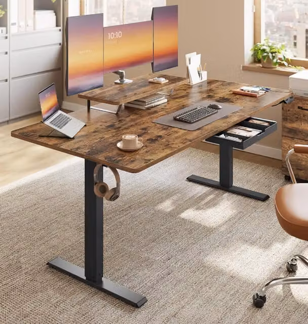 VASAGLE Electric Height Adjustable Standing Desk, Brown, W: 160 cm, D: 80 cm, H: 72 cm