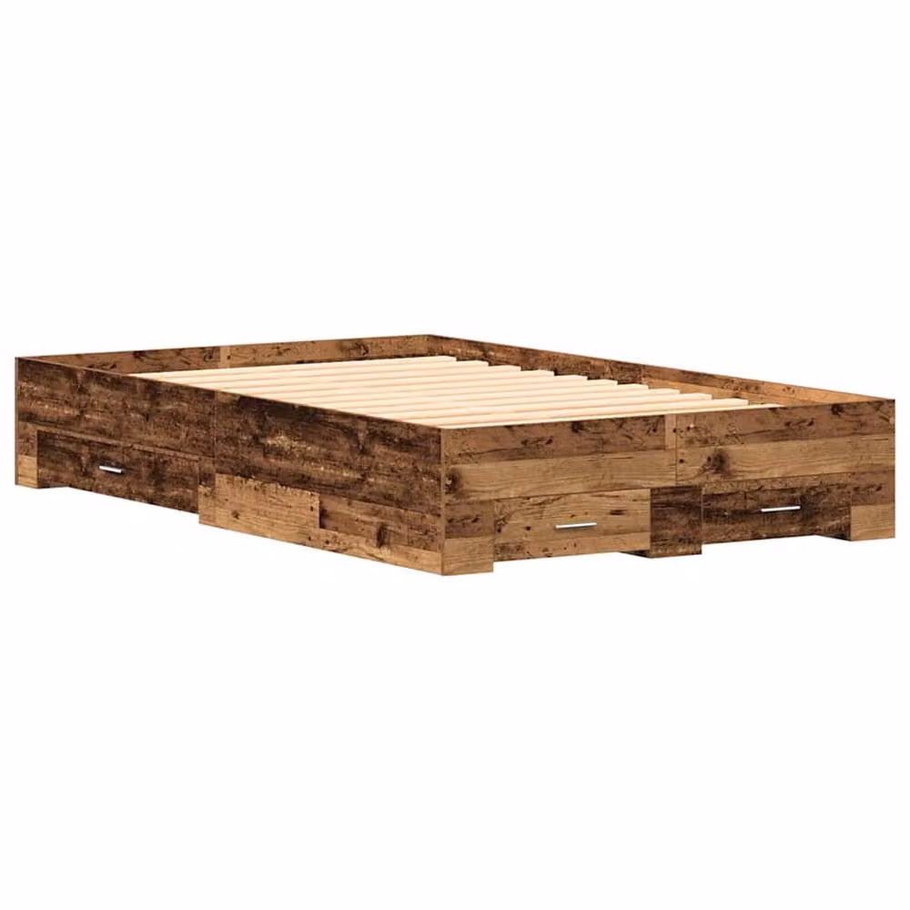 Berkfield Home Durable Bed Frame with Drawers in Old Wood Brown, W/D/H: 120 x 190 x 32 cm – 3