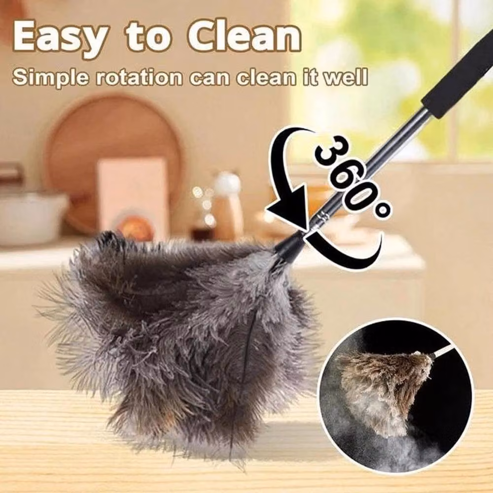 NESTLUNE Extendable Telescopic Pole Long Duster in Brown with Stainless Steel Handle – 3