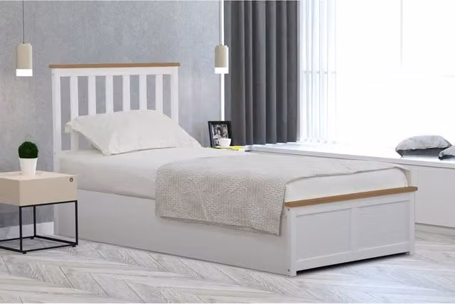 Comfy Living White Solid Wood Gas Lift Ottoman Storage Bed, Single, W/D/H: 90 x 190 cm