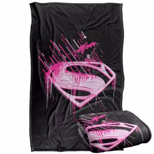Warner Bros. Superman Man of Steel Kids Pink Splatter Super Soft Fleece Throw Blanket – 1