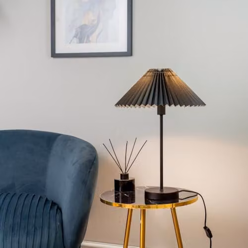 ValueLights Black Metal Scandinavian Table Lamp with Fabric Pleated Shade and LED Bulb, H 48.5 x W 34.5 x D 34.5 cm – 4