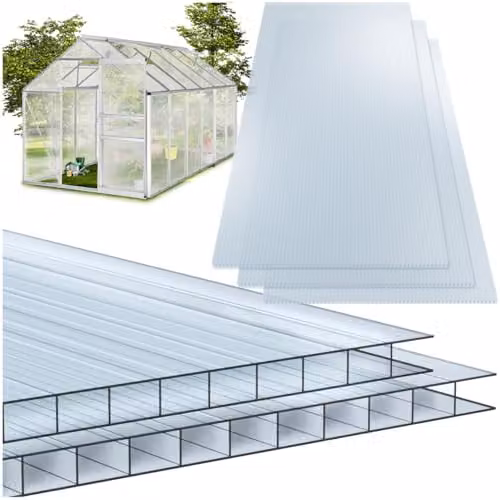 tectake Set of 10 Transparent Polycarbonate Plastic Sheets, 6 mm, W: 60.5 cm, H: 121 cm, UV- and Temperature-Resistant Double-Wall Sheeting for Greenhouse or Carport