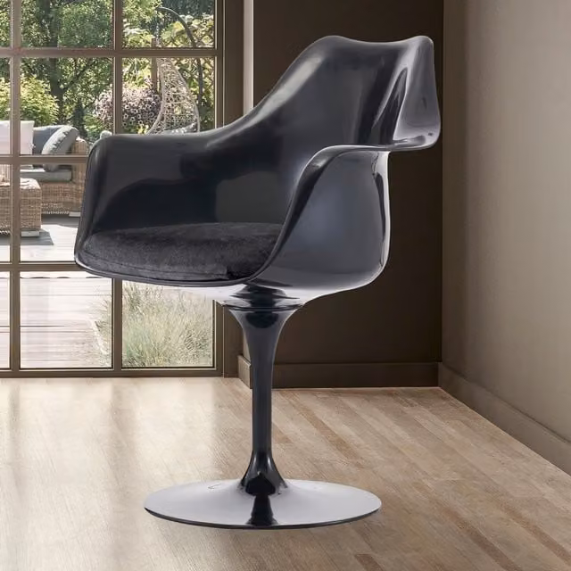 Fusion Living Modern Black Velvet Swivel Armchair with Armrests