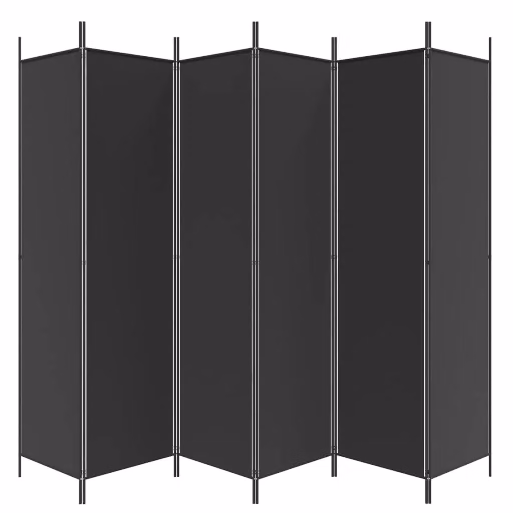Berkfield Home 6-Panel Fabric Room Divider in Black, W: 300 cm, H: 200 cm – 2
