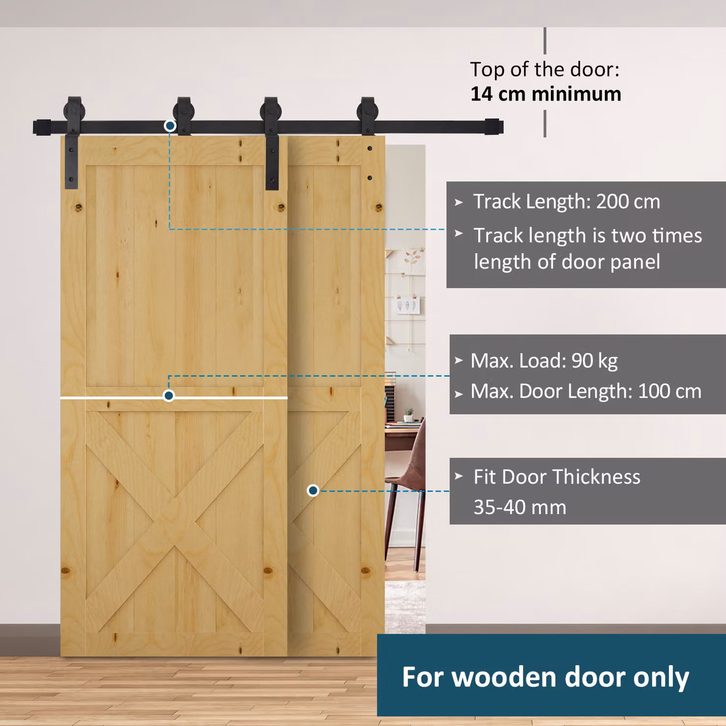 HOMCOM Black Heavy Duty Carbon Steel Sliding Barn Door Hardware Track Kit for 2 Doors, 200 cm – 3