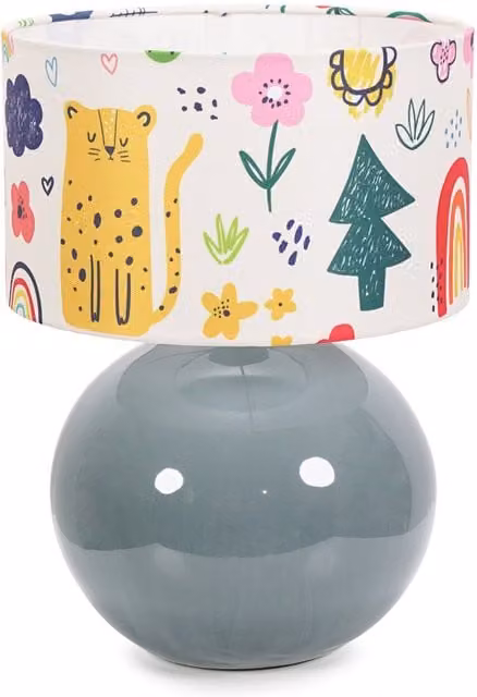 ValueLights Blue and Multicolour Ceramic Table Lamp with Fabric Shade