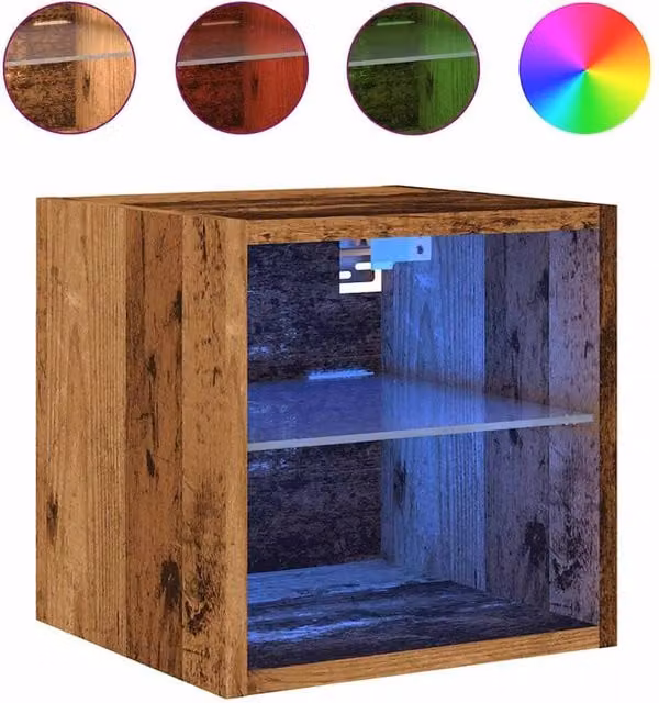 Berkfield Home Set of 2 TV Wall Cabinets with LED Lights in Brown Old Wood, W/D/H: 30 x 28.5 x 30 cm – 1
