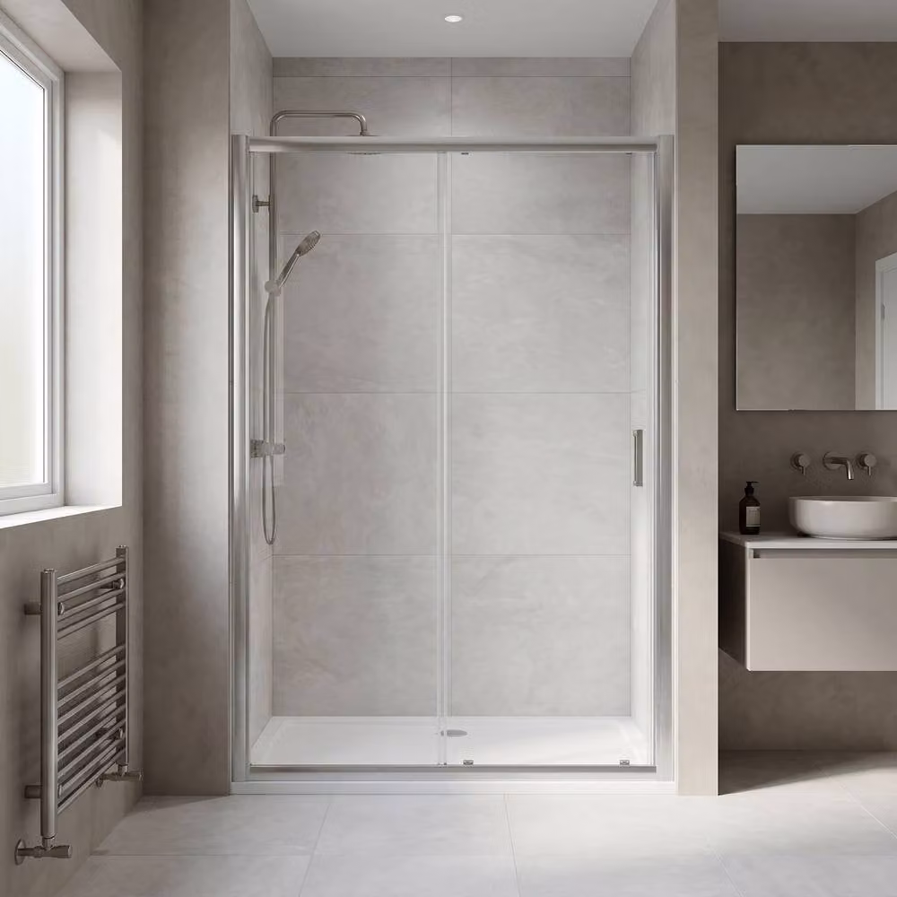 Balterley Ellenhall 8mm Glass Reversible Sliding Shower Door, Silver, Width: 120 cm