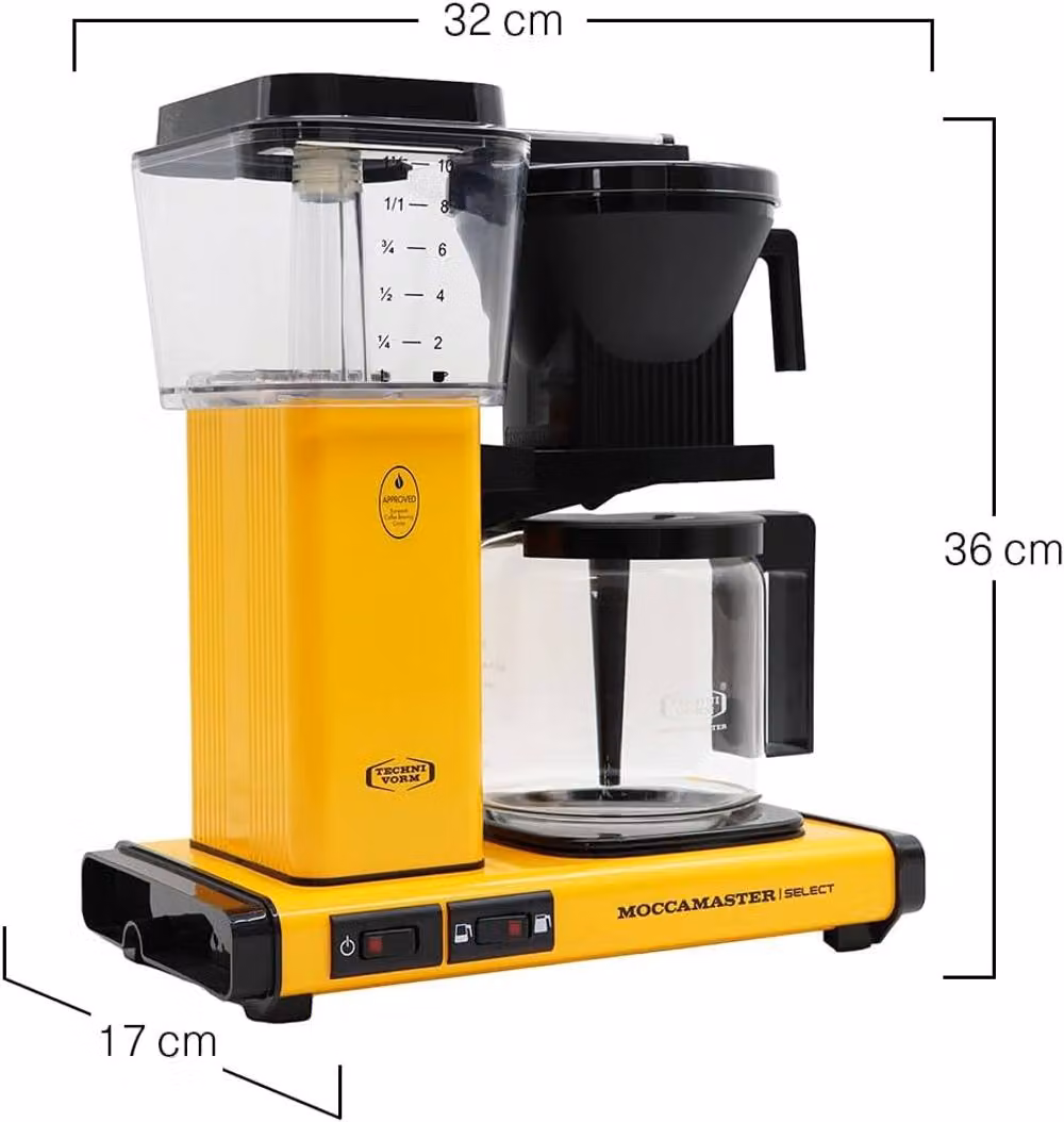 Moccamaster KBG Select Filter Coffee Machine with Glass Jug, Yellow, 1.25 l – 3