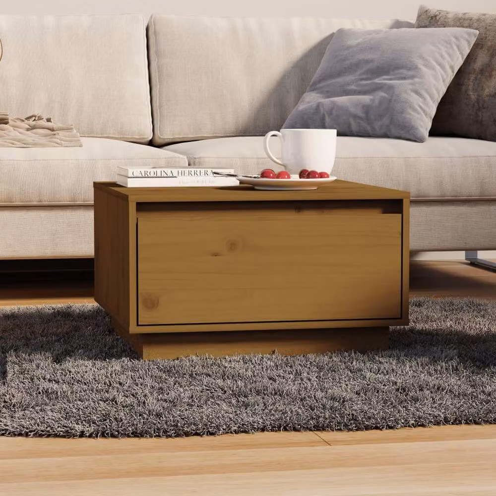 Berkfield Home Solid Wood Pine Coffee Table in Honey Brown, W/D/H: 55 x 56 x 32 cm – 2