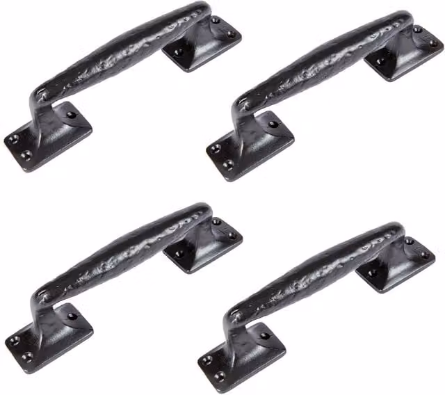 Hammer and Tongs Forged Iron Barn Door Handles, Black, Pack of 4, H: 20.5 cm