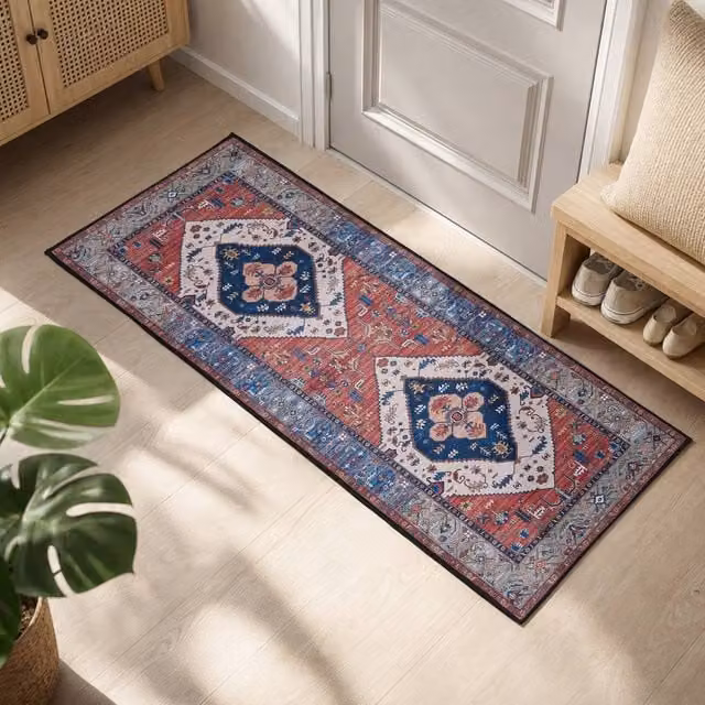 Living and Home Bohemian-Inspired Non-Slip Rectangular Runner Rug in Red and Multicolour, W: 50 cm, L: 120 cm – 1