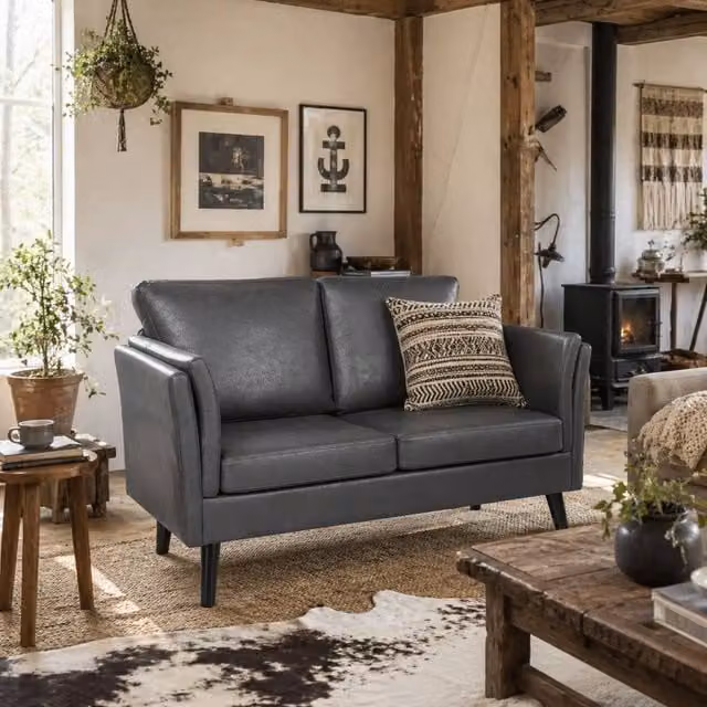 Wyld Haus Ravi Grey Faux Leather 2 Seater Sofa W/D/H: 137 x 72 x 88 cm – 1