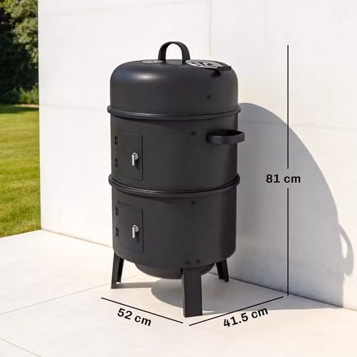 Outsunny 3-in-1 Vertical Charcoal Smoker with Thermometer and 2 Grill Grates, Black – 7