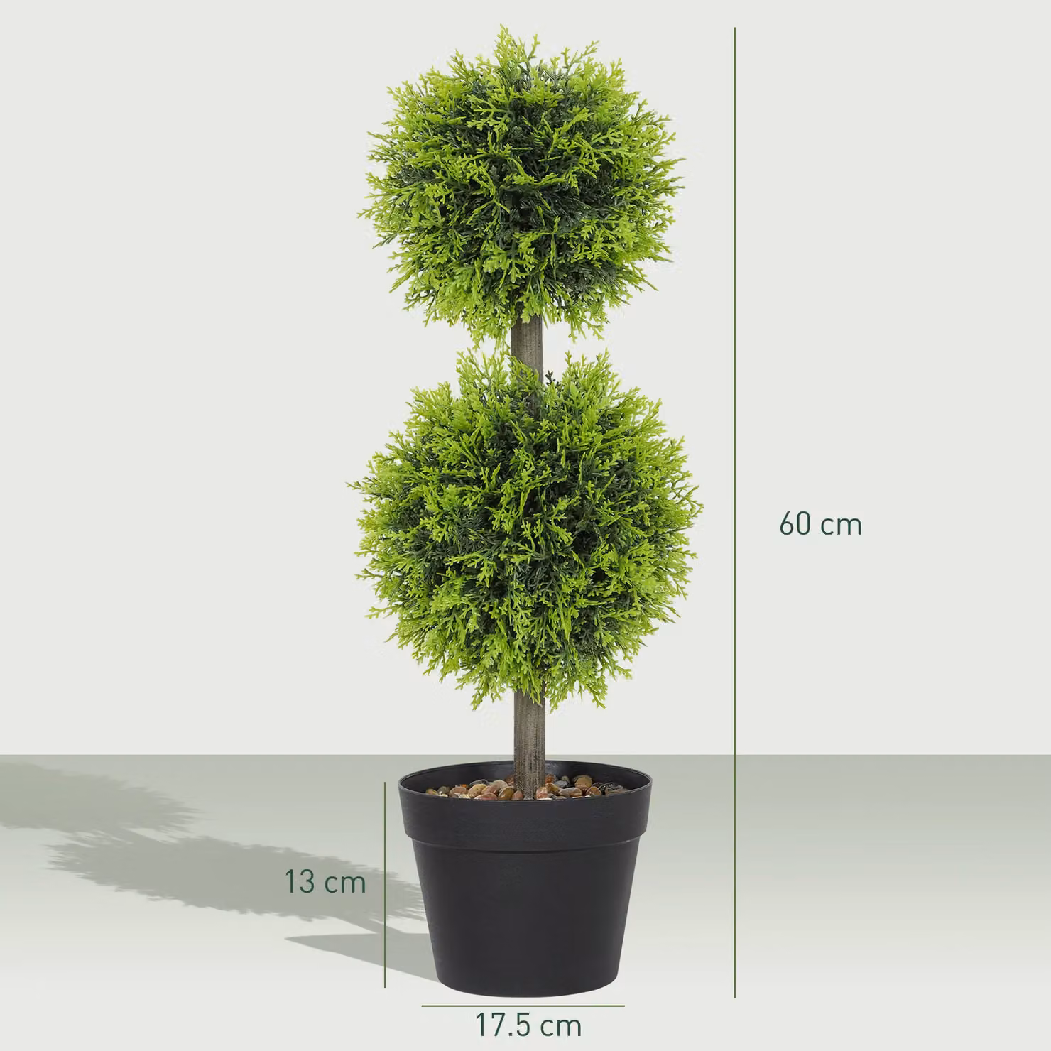 HOMCOM Set of 2 Green Artificial Round Cypress Ball Topiary Trees with Pots and Pebbles – 2