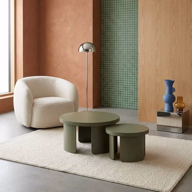 sweeek Set of 2 Modern Round Nesting Coffee Tables in Khaki – 1