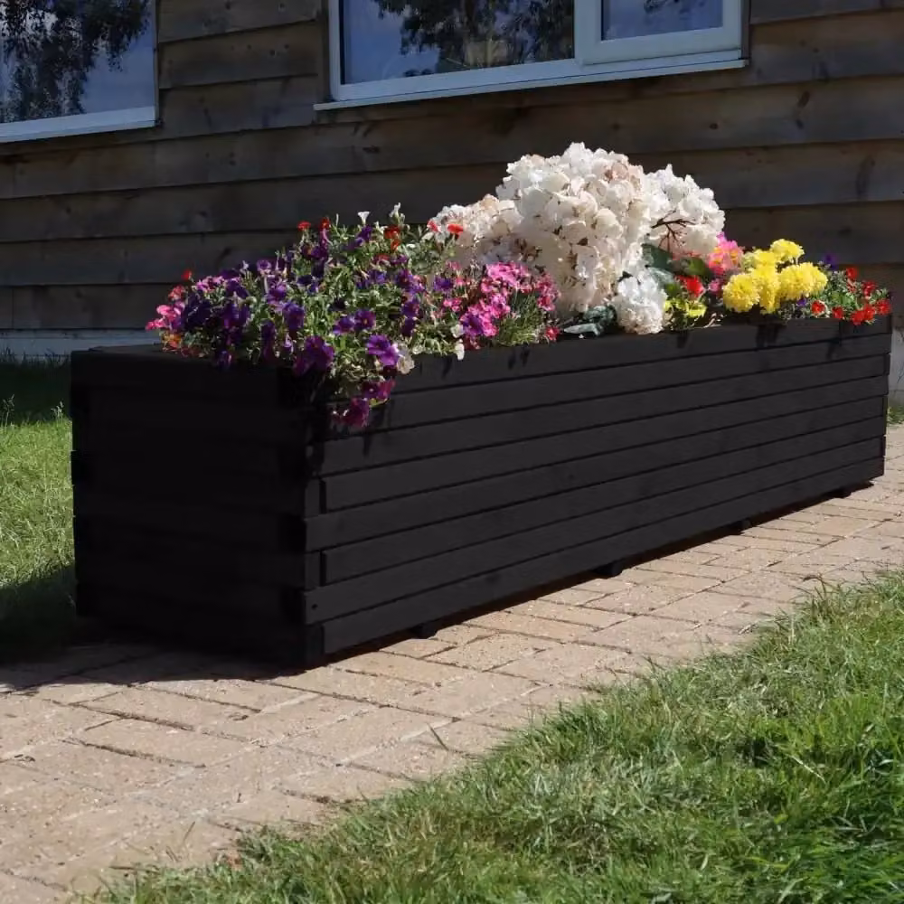 Access Garden Products Pine Raised Trough Planter in Black, W: 200 cm, D: 40 cm, H: 40 cm – 3