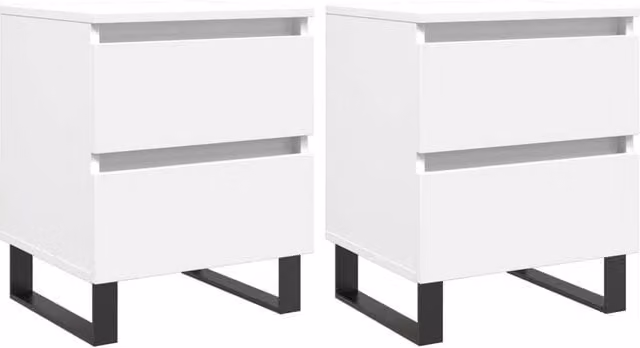 Berkfield Home Set of 2 White Glossy Bedside Cabinets, W/D/H: 40 x 35 x 50 cm