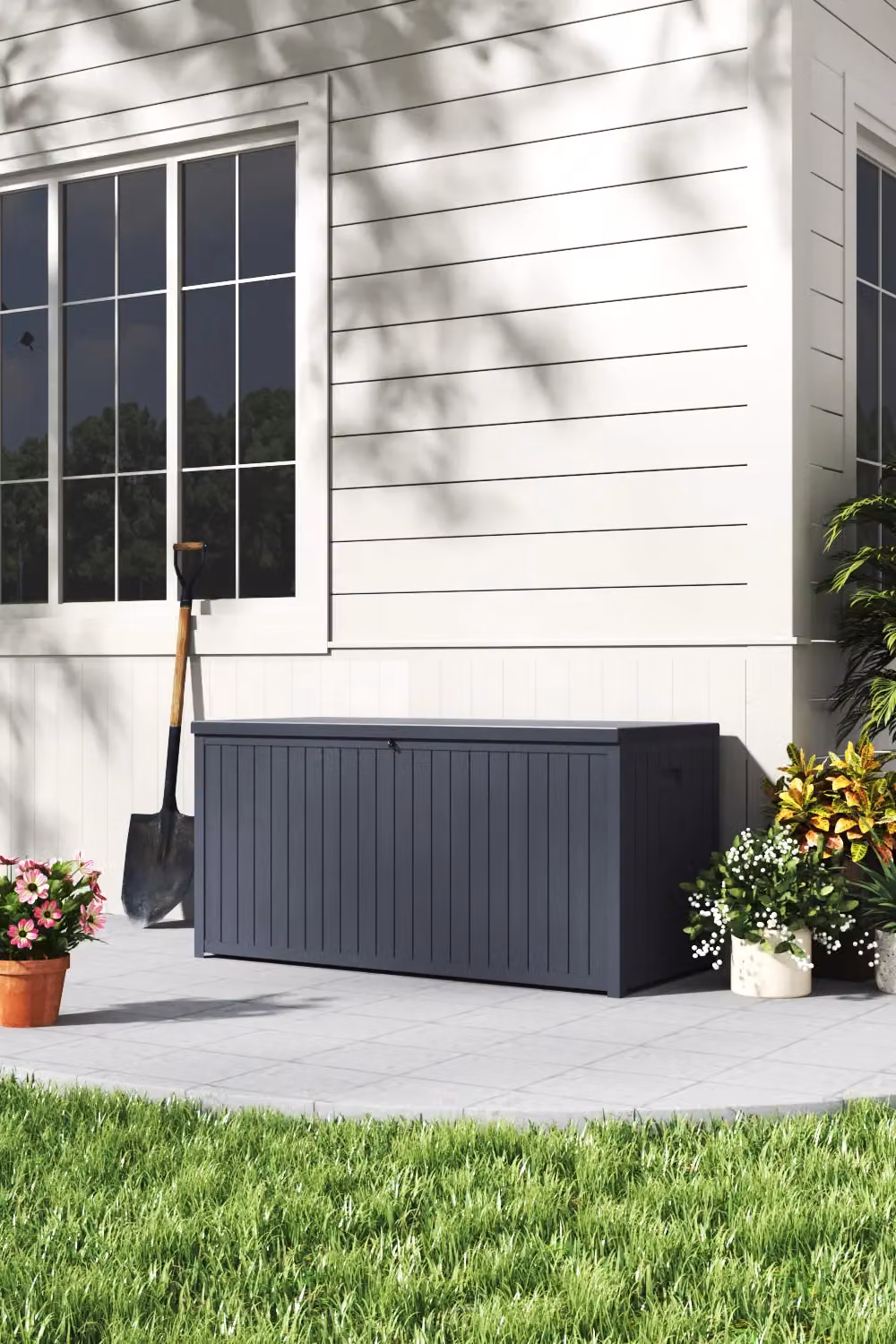 H&O Direct Waterproof Outdoor Garden Cushion Storage Box in Grey, W: 125.0 cm, D: 61.5 cm – 2