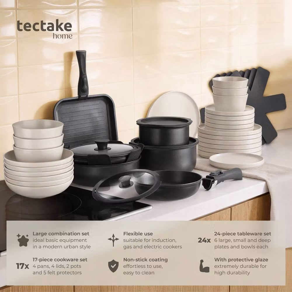 tectake Kitchen Starter Set Una/Parma Non-Stick Frying Pan with Lid in Black and Multicolour – 2