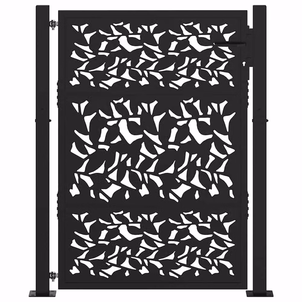 Berkfield Home Steel Garden Gate with Leaf Design in Black, W: 105 cm, H: 130 cm – 3
