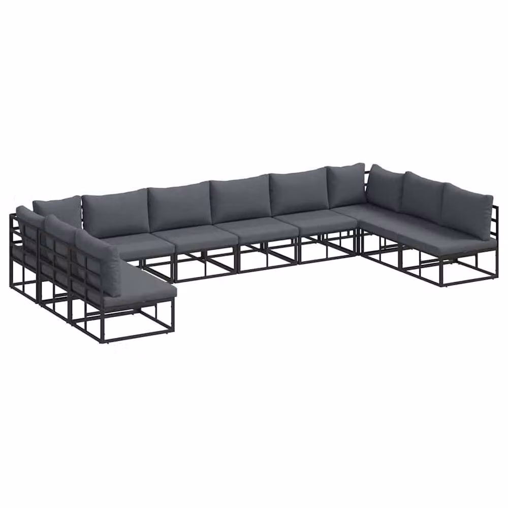 Berkfield Home 10-Piece Modern Garden Sofa Set in Black Powder Coated Aluminium with Upholstered Cushions and Scatter Pillows – 2