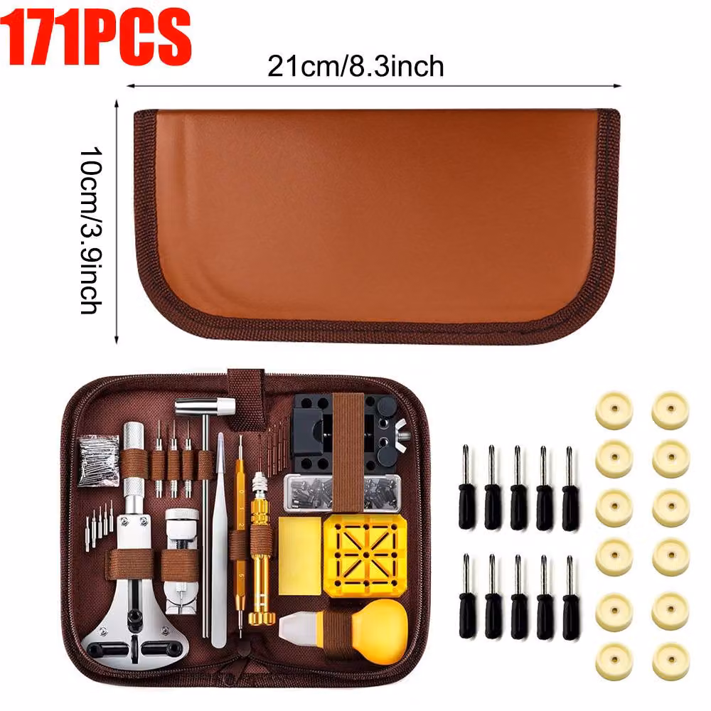 Ventryn 171-Piece Watch Repair Kit with Case Opener and Pin Link Spring Bar in Brown – 2