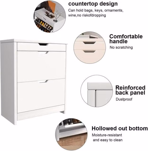 NESTLUNE White Wooden Shoe Cabinet with Tilting Compartments, W: 100 cm, D: 15 cm, H: 102.5 cm – 1