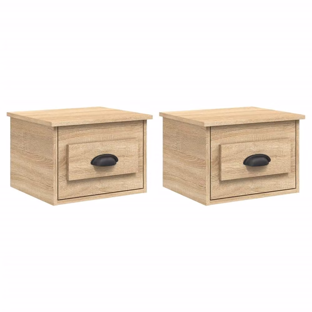 Berkfield Home Elegant Wall-mounted Bedside Cabinets, 2 Piece Set, Sonoma Oak, Light Brown, W: 41.5 cm, D: 36 cm, H: 28 cm – 2