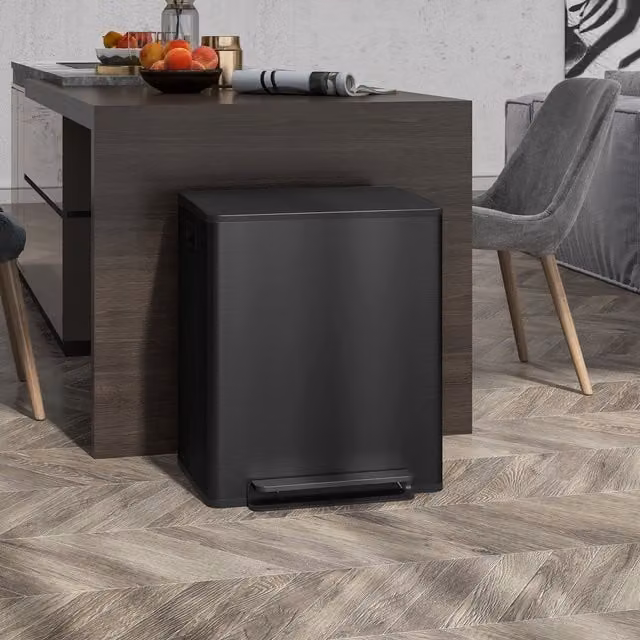 HOMCOM Black Double Kitchen Bin with Soft Close Lid and Pedal for Recycling and Waste, 2 x 25L
