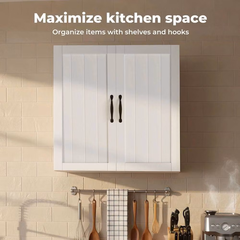 KORVIXA Modern White Wall Cabinet for Kitchen or Bathroom, W: 90 cm, H: 65 cm – 2