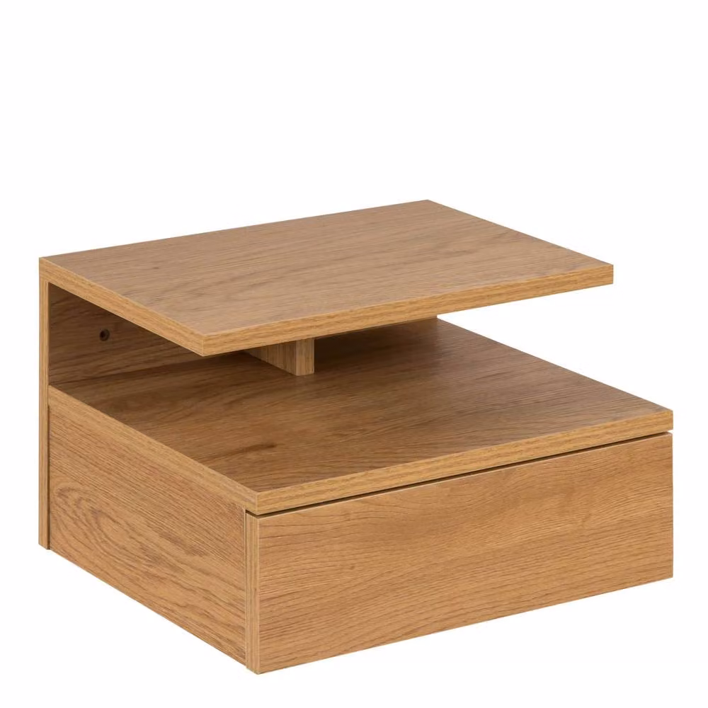 Wyld Haus Lincoln Wall Mounted Floating Bedside Table with 1 Drawer and Open Shelf in Natural Wild Oak Effect – 2