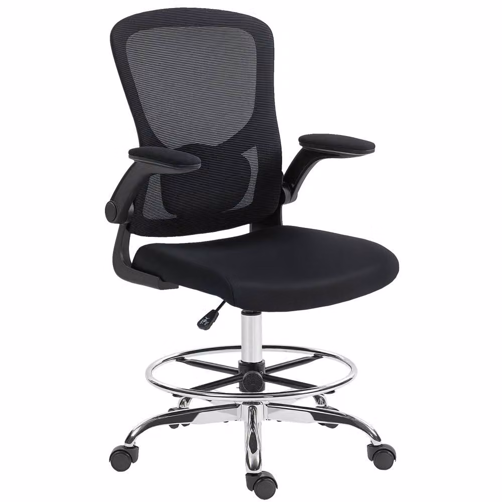 HOMCOM Ergonomic Tall Office Drafting Chair in Black with 360 Degree Swivel and Foot Ring, W/D/H: 60 x 60 x 78 cm – 2